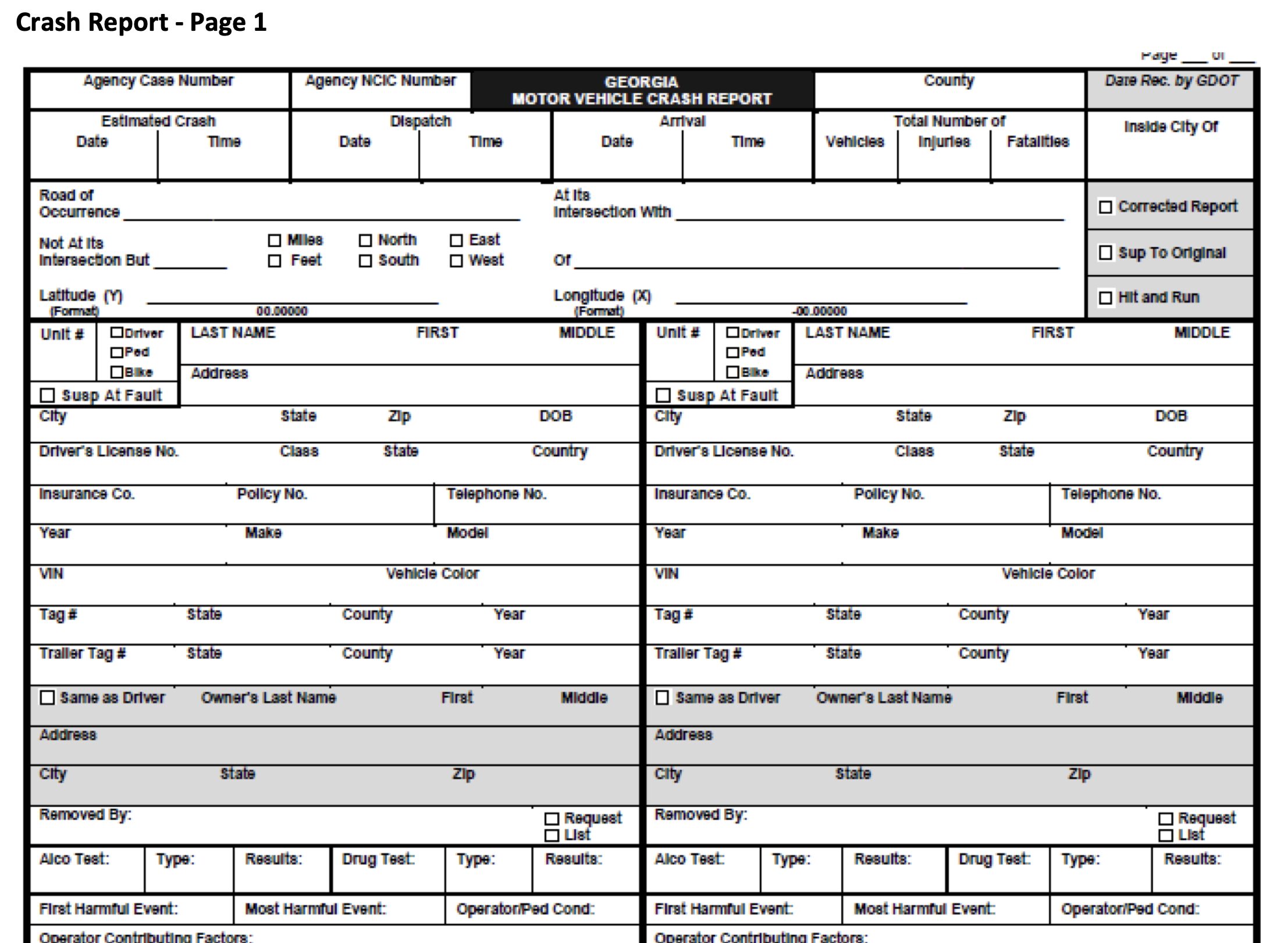 Georgia Motor Vehicle Crash Report