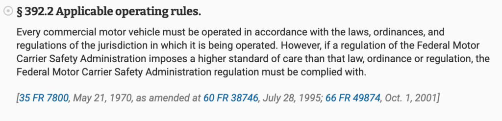 FMCSR Operating Rule 392.2